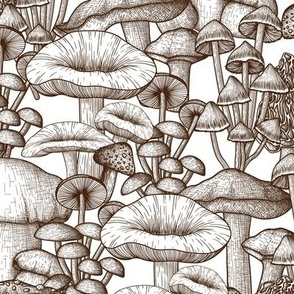MUSHROOM Fabric Pattern, Monochromatic Mushrooms