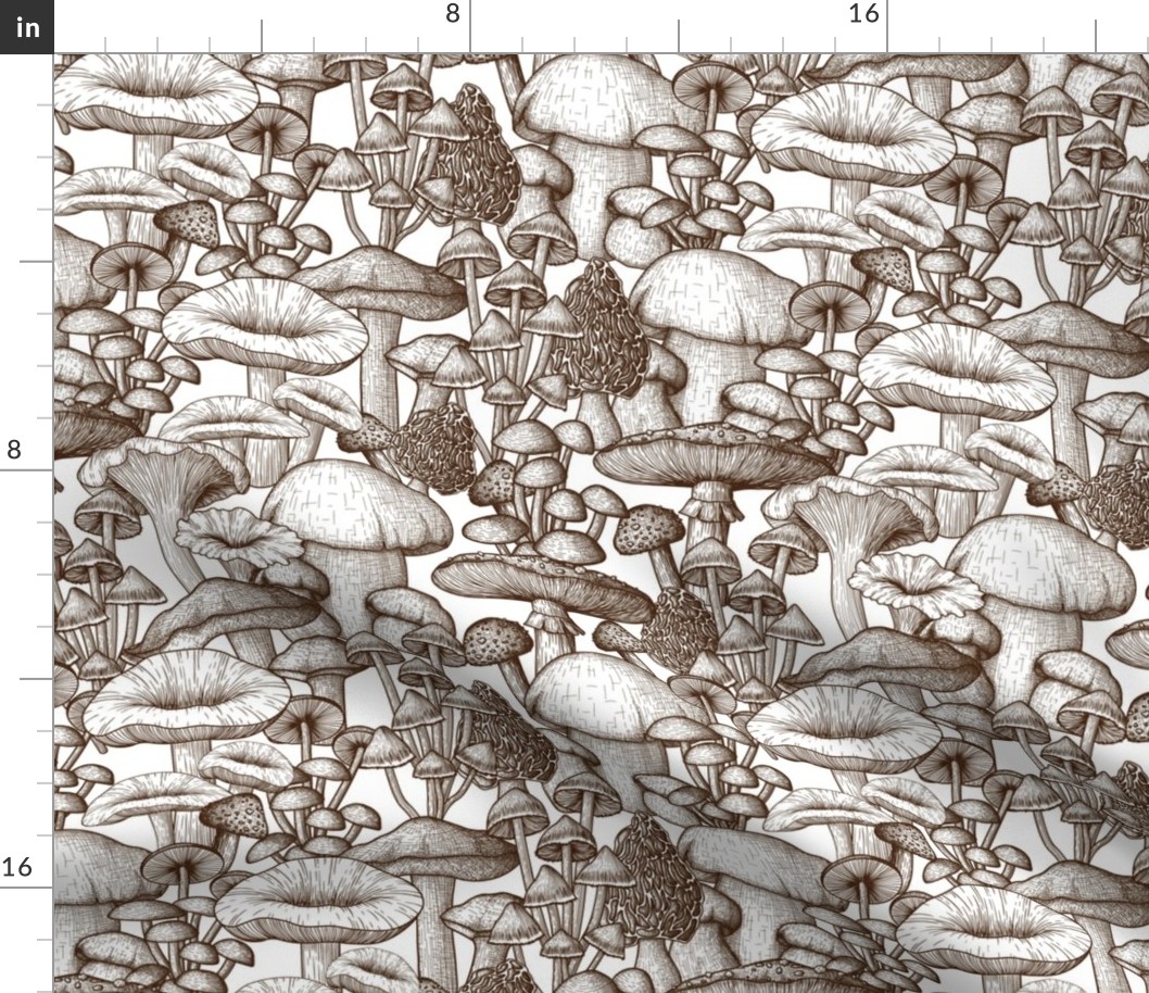 MUSHROOM Fabric Pattern, Monochromatic Mushrooms