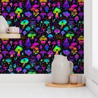MUSHROOM Fabric Pattern, Neon Bright Colors, Fungi