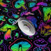 MUSHROOM Fabric Pattern, Neon Bright Colors, Fungi