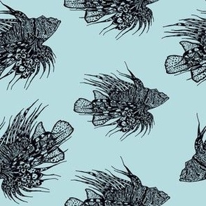 Lion Fish Inky Scatter on blue - Small Scale  