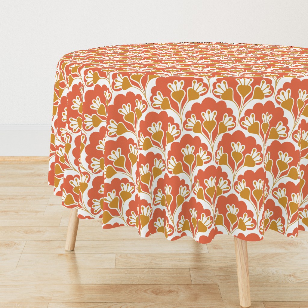 floral pattern, orange-red and ocher, medium   
