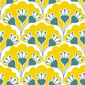 floral pattern, yellow and emerald color, medium    