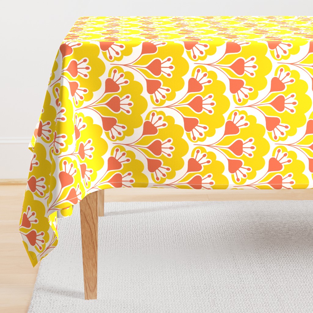 floral pattern, yellow and orange-red, medium  