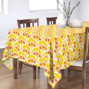 floral pattern, yellow and orange-red, medium  