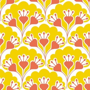 floral pattern, yellow and orange-red, medium  