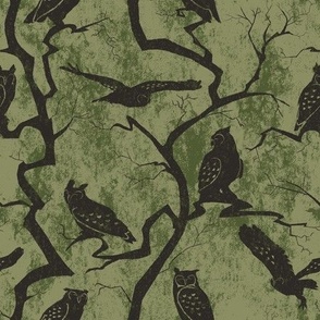 Small-scale Silhouettes of Owls and Trees Variation 3