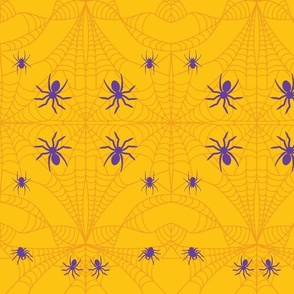 Cobweb with Mystic Purple Spiders Squash Yellow Damask Pattern Print