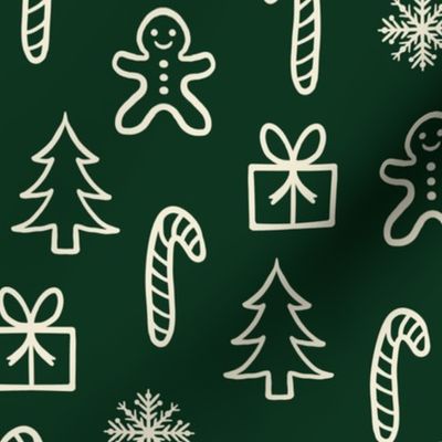 Christmas Gingerbread Candy Cane on Dark Green