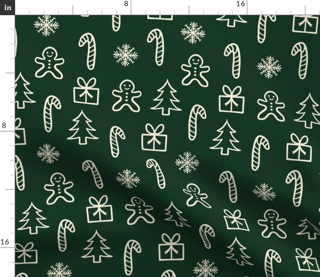 Christmas Gingerbread Candy Cane on Dark Green