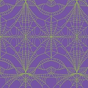 Ghoulish Green Cobweb Mystic Purple Damask Pattern Print