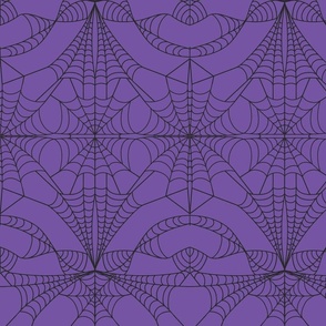 Midnight Black Cobweb Mystic Purple Damask Pattern Print