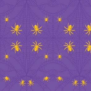 Cobweb with Squash Yellow Spiders Mystic Purple Damask Pattern Print
