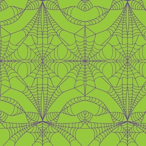 Mystic Purple Cobweb Ghoulish Green Damask Pattern Print