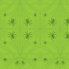 Cobweb with Spiders Ghoulish Green Damask Pattern Print