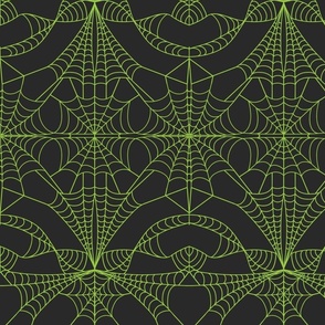 Ghoulish Green Cobweb Midnight Gray Damask Pattern Print