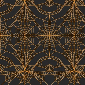 Pumpkin Orange Cobweb Midnight Gray Damask Pattern Print