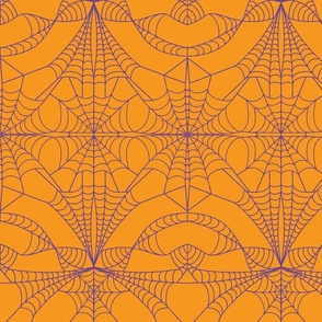 Mystic Purple Cobweb Pumpkin Orange Damask Pattern Print