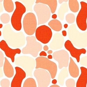 Warm and joyful abstract  shapes in the sand with burlap texture large 6” repeat brick red, cream, peach gender neutral