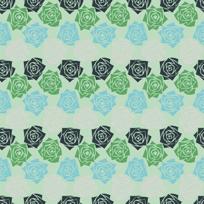 M Geometric Rose Garden - Classic Horizontal Stripes - Pantone - Monochrome Green - Mid Century Modern Floral - Dark Roses on Green - Black Rose Blue Rose Green Rose and Grey Rose on Sage Green