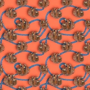 Funny Sloths hanging out animal print neon orange and blue | small 4in