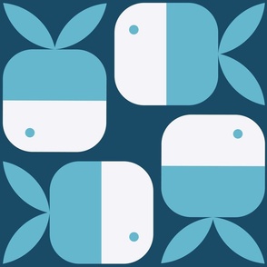 Little fish checkers in turquoise on navy blue background Jumbo scale