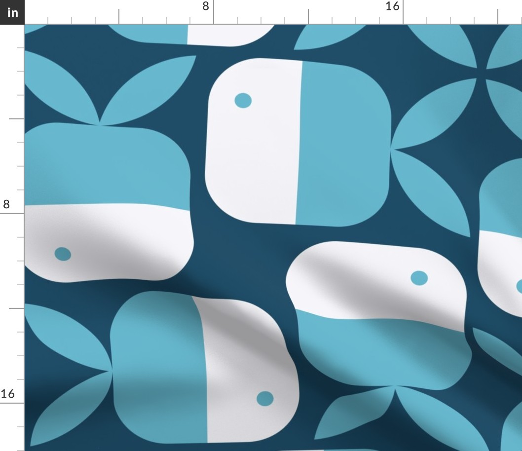 Little fish checkers in turquoise on navy blue background Jumbo scale