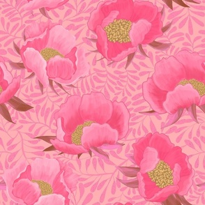 Pink Peonies on a Pink Foliage background