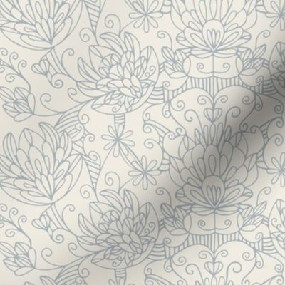 lovely - creamy white _ french grey blue - blue and white traditional line art