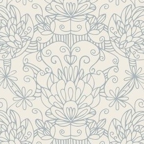 lovely - creamy white _ french grey blue - blue and white traditional line art