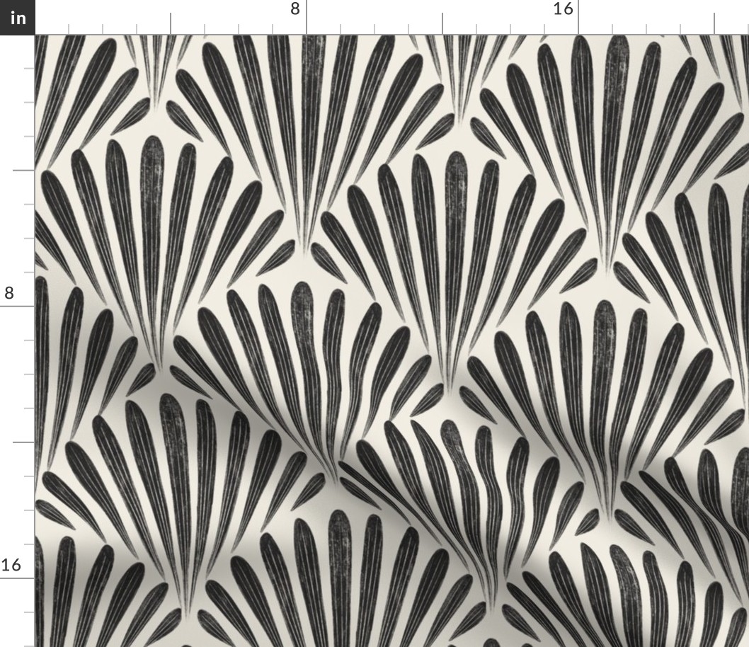 scallop fans _ creamy white_ raisin black 02 _ black and white art deco geometric