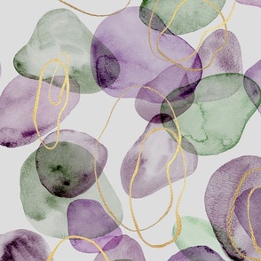 Watercolor abstract forms. Lilac and green