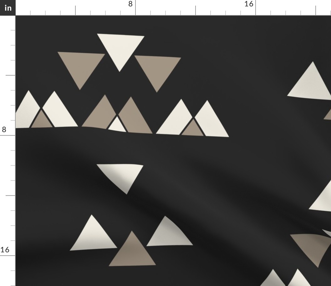 JUMBO triangles 02 - creamy white _ kahki brown _ raisin black - hand drawn sparse geometric