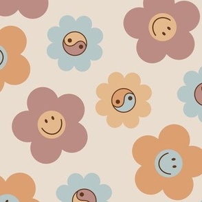 Retro Floral with Smiley Flowers and Yin Yang Flowers