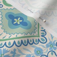 Blue and green heart scrolls with flowers -5.14”