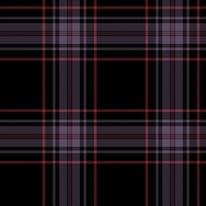 gothic tartan,  4" mauve and dull red on black