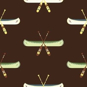 Vintage Canoes and Paddles on Dark Brown