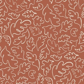 Scattered Fall Oak Leaves Simple Hand Painted Drawing - amaro terracotta neutral - 12in -23-01-05D