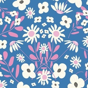 More Folk Floral Fun - Blue And Pink And White.
