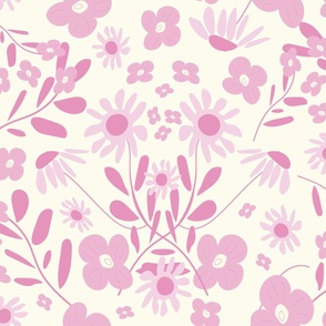 More Folk Floral Fun - Pink On Cream.