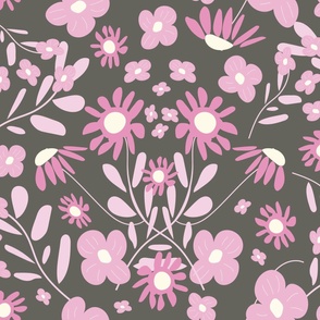 More Folk Floral Fun - Pink And Cream On Warm Earth.