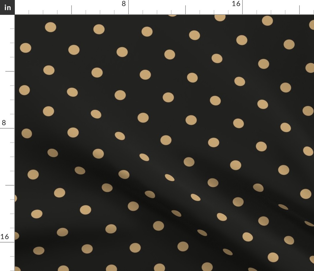Large Polka dots Gold on Black 3 inch repeat