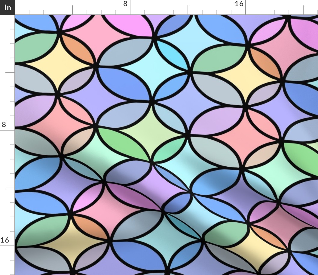 Overlapping Ovals in Pastel Rainbow with Blues