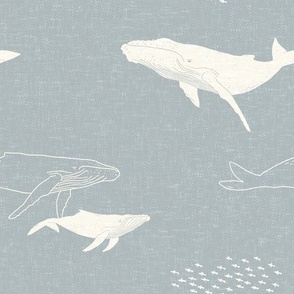 Whales on Dusty Blue