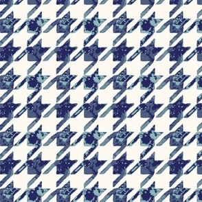 Painted Watercolor Houndstooth - Indigo Blue with White