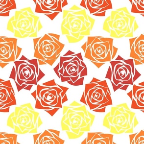 L Colorful Roses – Neon Yellow Rose (Bright Yellow) Mustard Yellow Rose Burnt Orange Rose (Rust Burn) and Bright Red Rose (Coral Red) on White - Classic Horizontal Stripes - Mid Century Modern inspired (MOD) - Vintage – Minimalist Flower - Geometric Flora