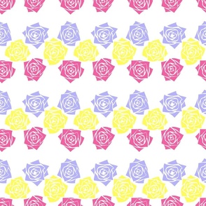 M Colorful Roses – Soft Purple Rose (Puple Pastel) Lemon Yellow Rose (Neon Yellow) and Neon Pink Rose (Hot Pink) on White - Classic Horizontal Stripes - Mid Century Modern inspired (MOD) - Vintage – Minimalist Floral - Geometric Florals