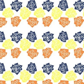 S Colorful Roses – Neon Yellow Rose (Bright Yellow) Burnt Orange Rose (Rust Orange) and Indigo Blue Rose (Dark Blue) on White - Classic Horizontal Stripes - Mid Century Modern inspired (MOD) - Vintage – Minimal Flowers - Geometric Florals