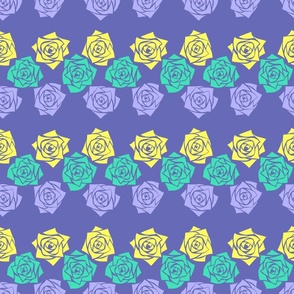 M Colorful Roses – Pastel Puple Rose (Purple Lilac) Mint Green Rose (Pastel Green) and Lemon Yellow Rose (Neon Yellow) on Dark Purple - Classic Horizontal Stripes - Mid Century Modern inspired (MOD) - Vintage – Minimal Floral - Geometric Florals