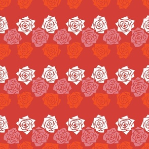 M Colorful Roses – White Rose  Orange Rose and Soft Pink Rose (Pink Clay) on Bright Red - Classic Horizontal Stripes - Mid Century Modern inspired (MOD) - Vintage – Minimal Floral - Geometric Florals